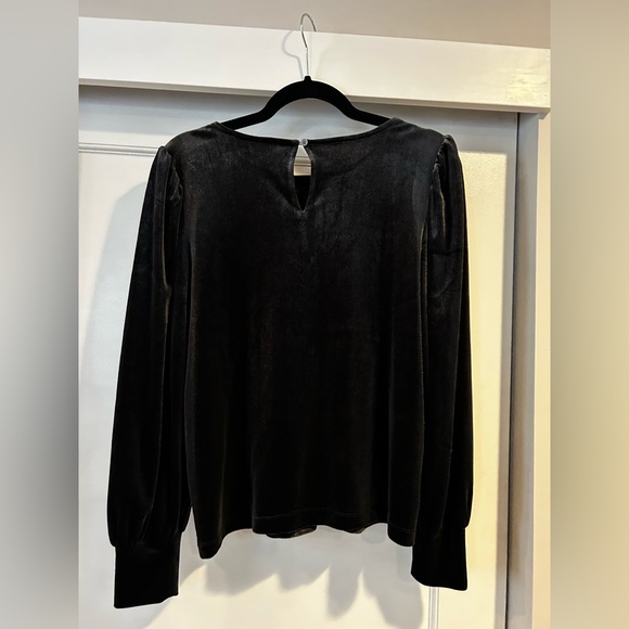 EUC Loft Black Long Sleeved Velvet Top with Bow Beaded Accent in Size Small - Picture 6 of 7